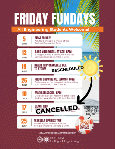 Updated Schedule for Summer REU Friday Fundays Schedule of Events