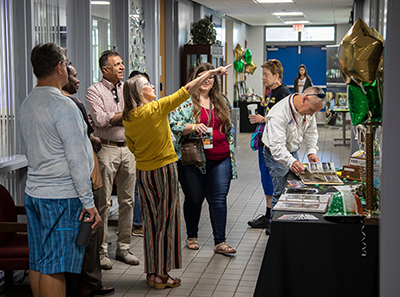 visitors to the civil engineering department at the green and gold event