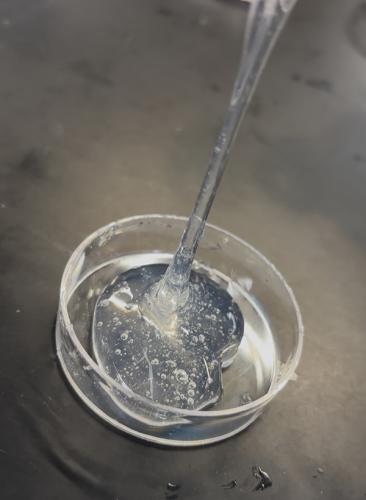 photo of clear gel pouring into dish