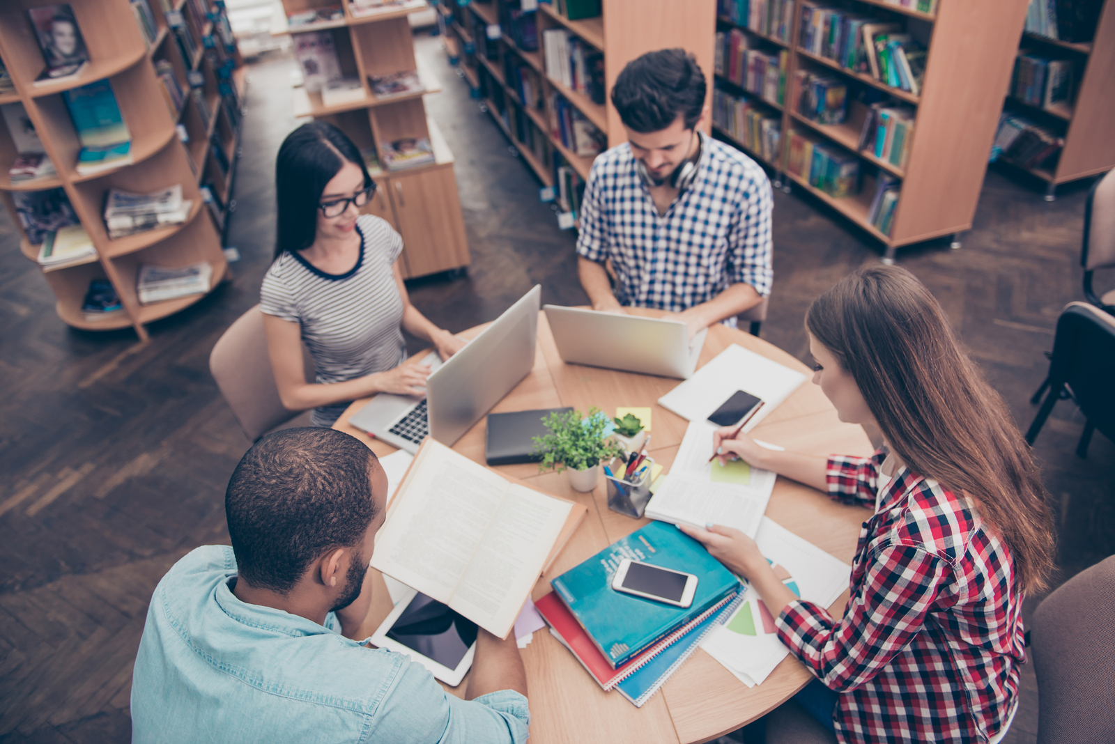Students studying at table