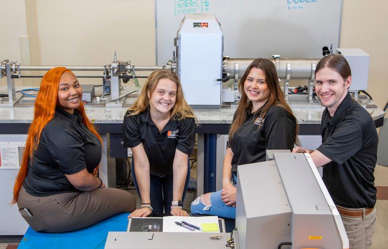 Winning first place in every category at the 2023 SAMPE University Research Symposium are (from left) Kalea Gant – Industrial and Manufacturing Engineering, B.S. Student, Kaylee Thagard – Materials Science and Engineering, M.S. Student, Aspen Reyes – Industrial and Manufacturing Engineering, Ph.D. Student, Cecil Evers – Materials Science and Engineering, Ph.D. Student.