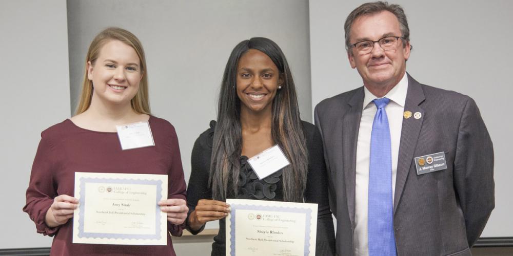 Southern Bell Presidential Scholarship - Amy Sirak, Shayla Rhodes, (not shown) Anthony Wyrick and Rachel Rosko
