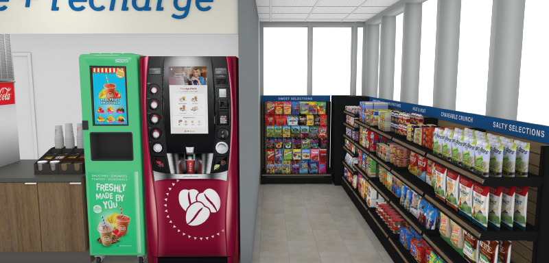 artist rendering of interior or coe cafe at famu-fsu engineering with coke machine
