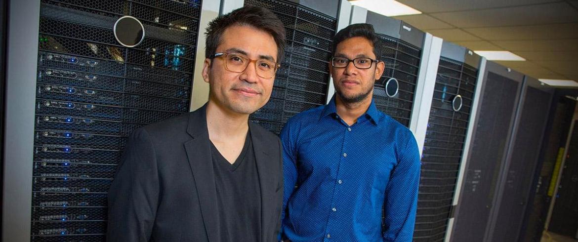 Assistant Professor Jose Mendoza-Cortes and postdoctoral researcher A. Nijamudheen teamed with researchers from Cornell to design a more efficient battery. (Photo: FSU Photography Services)