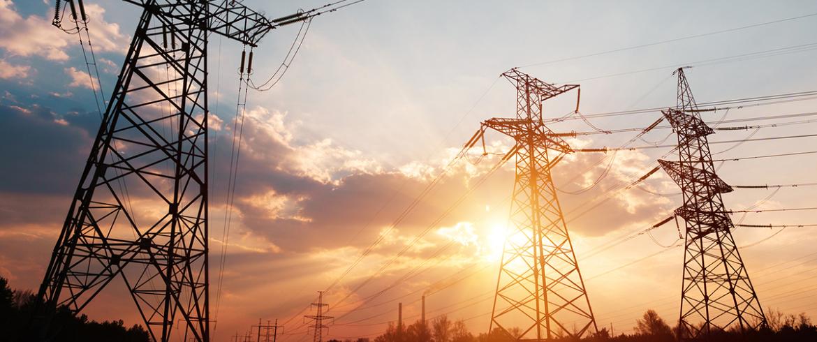 power lines at sunrise
