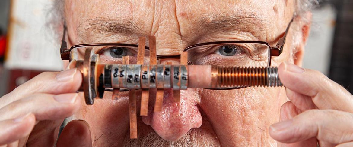Dr. David Larbalestier holding his latest super-semiconductor. 
