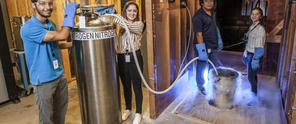 Herbert Lopez, Ana De Leon, Paola Chavez and Austin Rodriguez in the CAPS laboratory