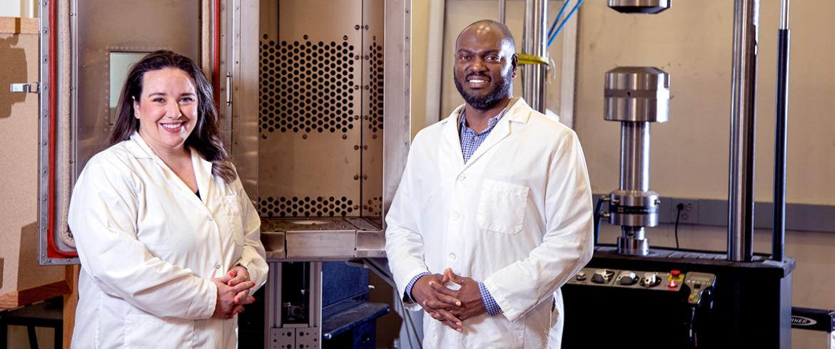photo of rebekah sweat and tarik dickens engineering faculty at famu-fsu college of engineering in the lab