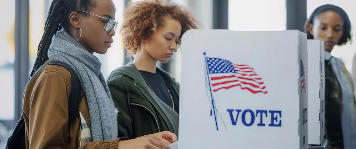 photo of women using voting booths