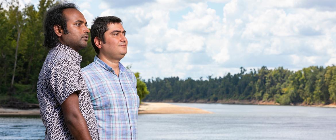 two famu-fsu engineering researchers looking out over apalachicoa bay