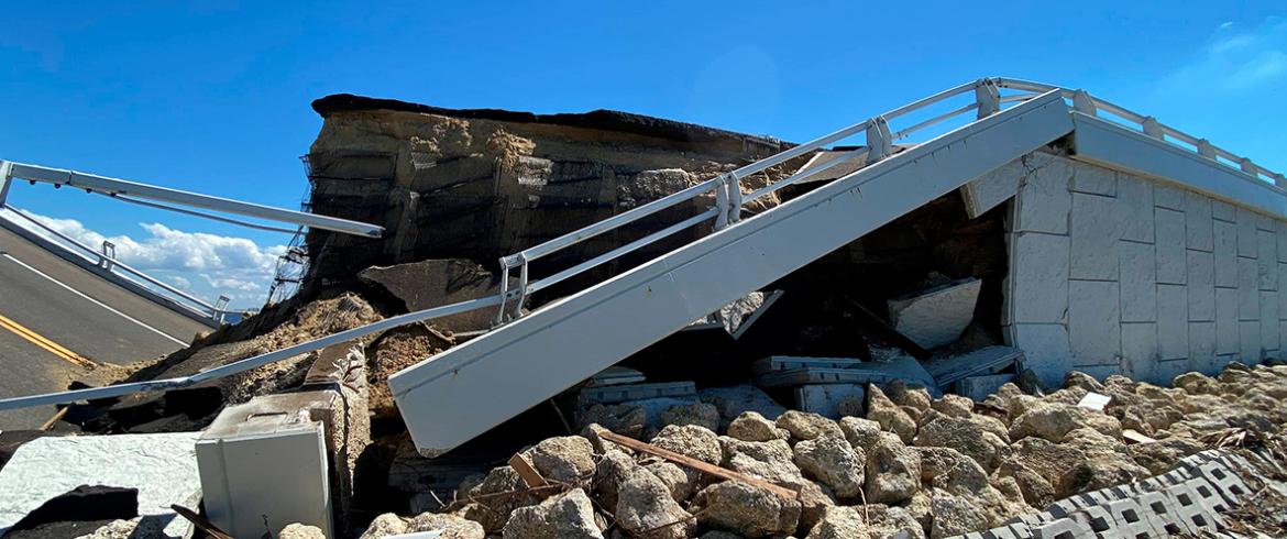 image of bridge in florida destroyed by storm surge from hurricane