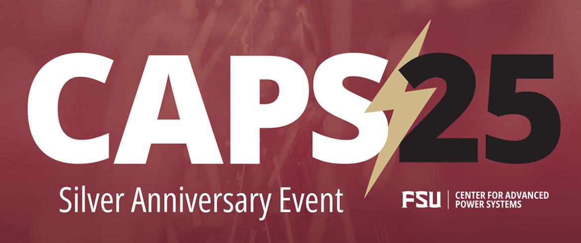 CAPS25 anniversary text on garnet background