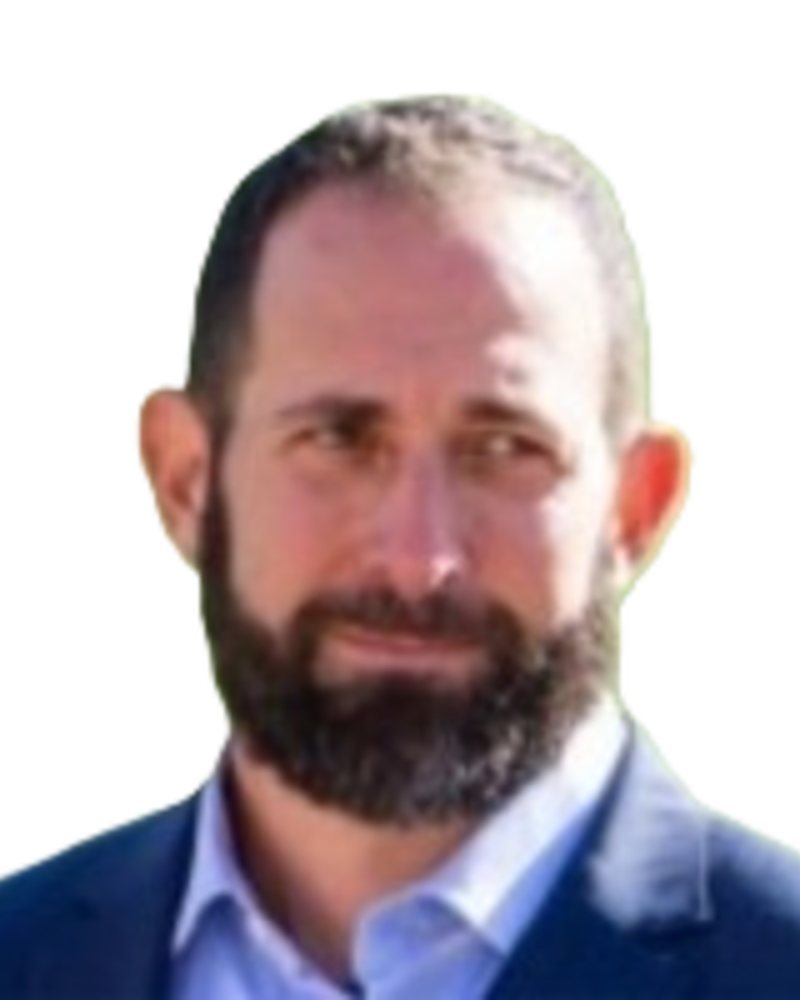 bearded man in blue suit