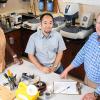 photo of faculty simone hruda fumitake kametani and eric hellstrom in lab at famu-fsu engineering