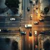top view of intersection in a prosperous city, time lapse of car, long shutter speed